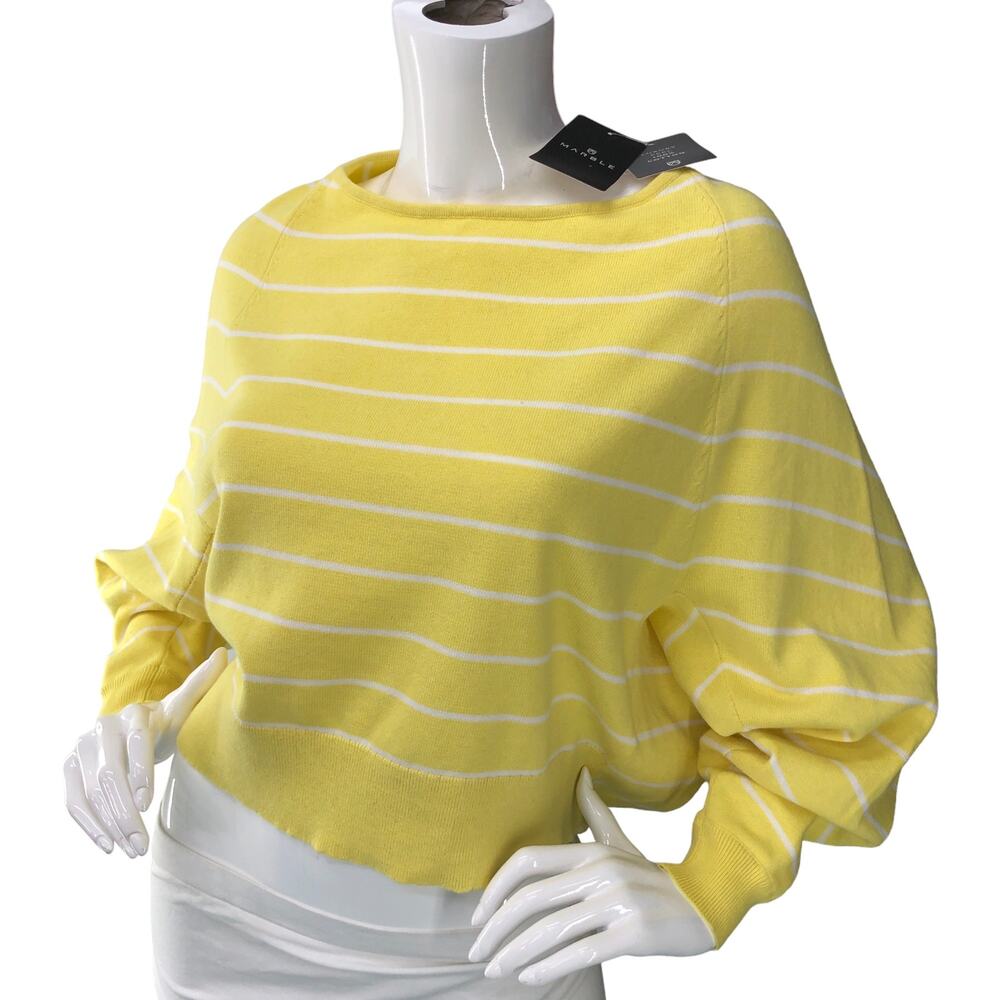 Marble Womens Size US Small Yellow Stripe Slouchy Sweater Boxy Fit Cotton NEW